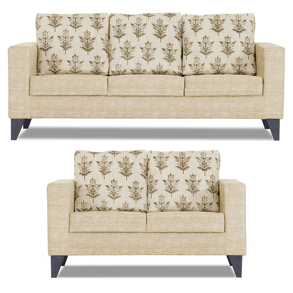 Adorn India Straight line Plus Leaf 3+2 5 Seater Sofa Set (Beige) (3 Year Warranty)