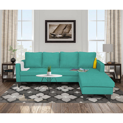 Adorn India Chandler Plain L Shape 5 Seater Sofa Set RHS (Aqua Blue) (3 Year Warranty)