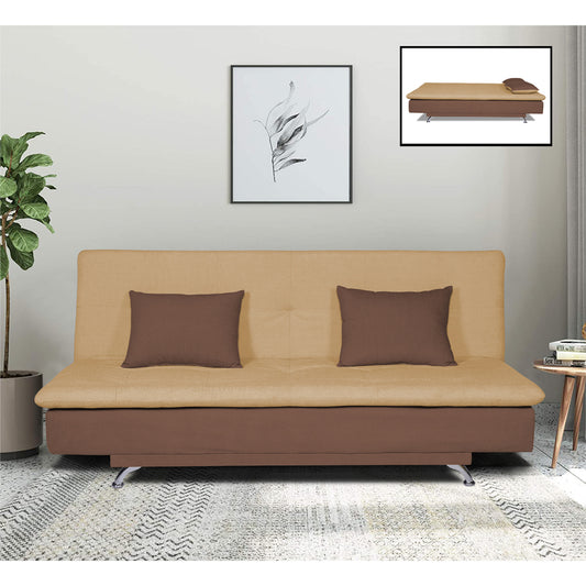 Adorn India Aspen 3 Seater Sofa Cum Bed (Brown and Beige) (3 Year Warranty)