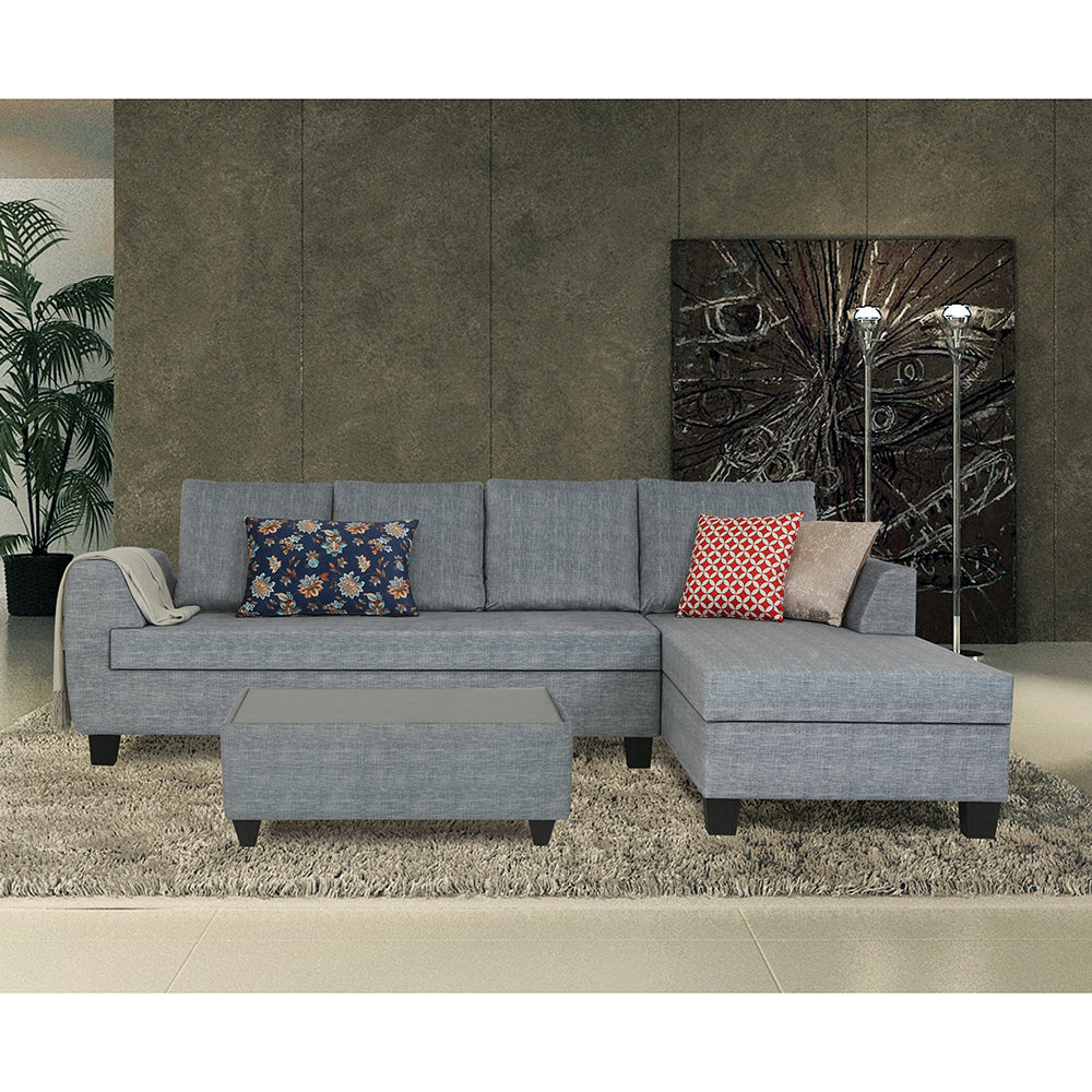 Adorn India Raiden Decent Premium L Shape 6 Seater Sofa Set with Center Table (Right Hand Side) (Grey) (3 Year Warranty)