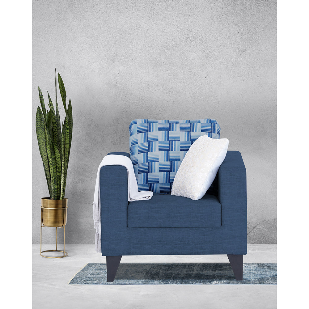Adorn India Straight line Plus Bricks 1 Seater Sofa (Blue) (3 Year Warranty)