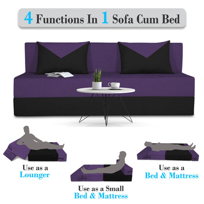 Adorn India Easy Desmond 4 Seater Sofa Cum Bed 6 x 6 (Purple & Black) (1 Year Warranty)