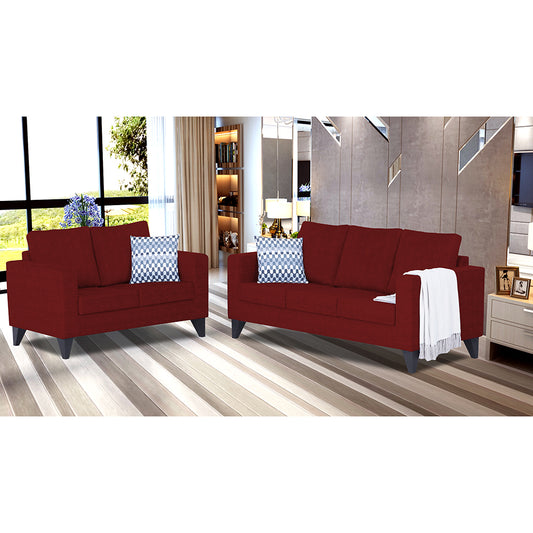 Adorn India Straight Line Plus Decent 3+2 5 Seater Sofa Set (Maroon) (3 Year Warranty)