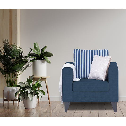 Adorn India Straight Line Plus Stripes 1 Seater Sofa (Blue) (3 Year Warranty)