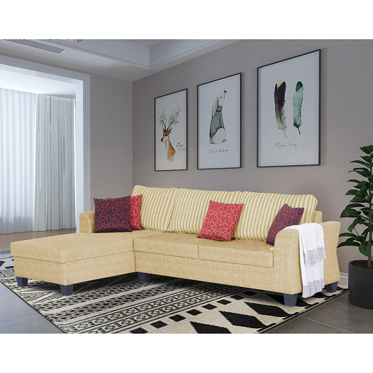 Adorn India Valencia Plus L Shape 6 Seater Sofa Set Stripes (Left Hand Side) (Beige)