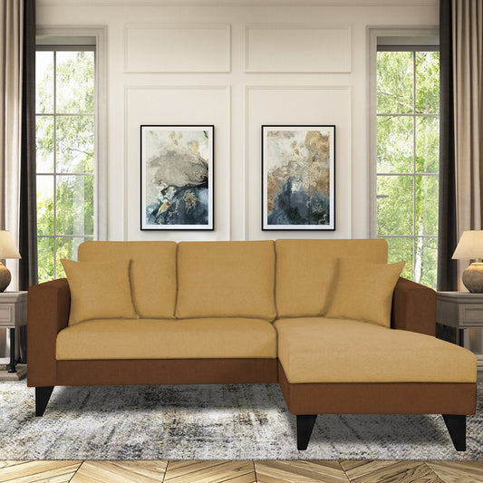 Adorn India Martin L Shape 4 Seater Sofa Set Two Tone (Right Hand Side) (Brown & Beige) (3 Year Warranty)