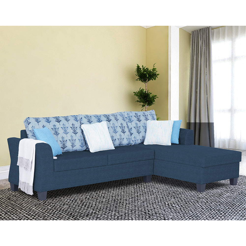 Adorn India Valencia Plus L Shape 6 Seater Sofa Set Leaf (Right Hand Side) (Blue)