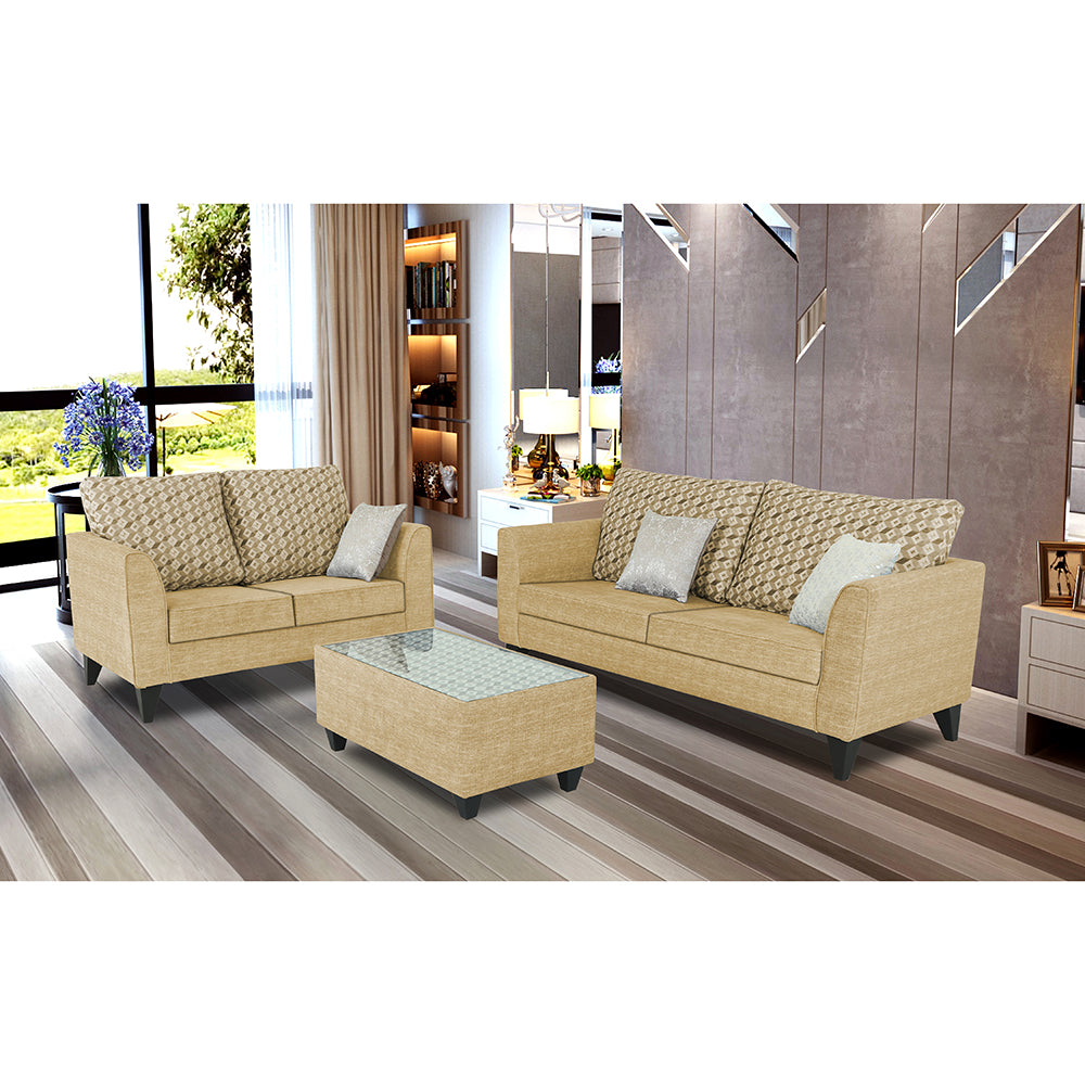 Adorn India Tornado Bricks 3+2 5 Seater Sofa Set with Centre Table (Beige)