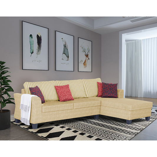Adorn India Valencia Plus L Shape 6 Seater Sofa Set Stripes (Right Hand Side) (Blue)