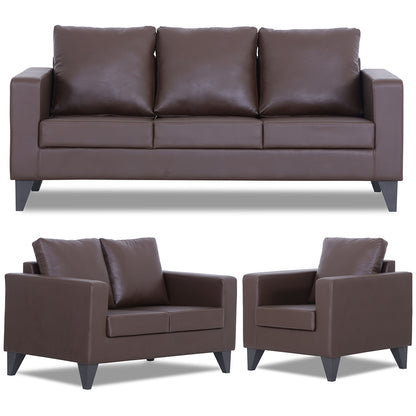 Adorn India Straight line Plus Leatherette 3+2+1 6 Seater Sofa Set (Brown) (3 Year Warranty)