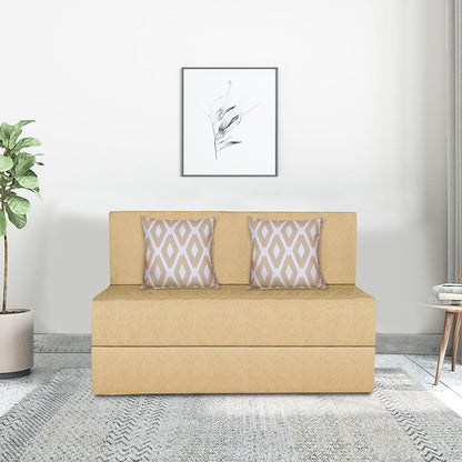Adorn India Easy 2 Seater Sofa Cum Bed (Rhombus Pattern) Chennile Fabric - Washable Cover - Including 2 Cushion - Size 4' x 6' Ft (Beige Color) Perfect for Home & Office for Guests