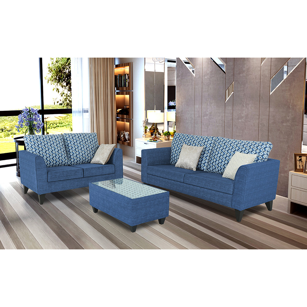 Adorn India Tornado Bricks 3+2 5 Seater Sofa Set with Centre Table (Blue)