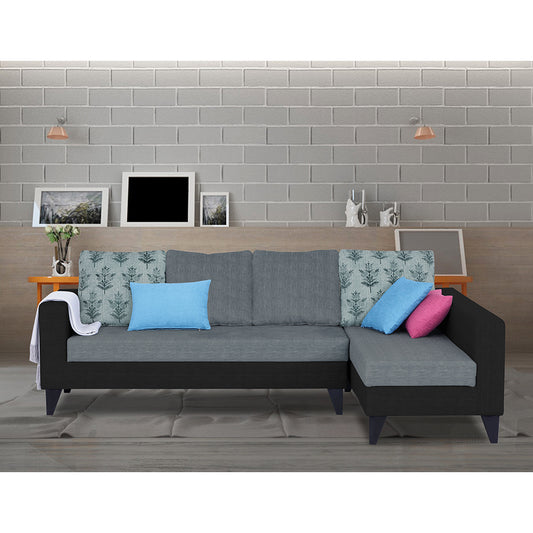 Adorn India Beetle Plus Leaf L Shape 6 Seater Sofa Set (Right Hand Side)(Black & Grey) (3 Year Warranty)