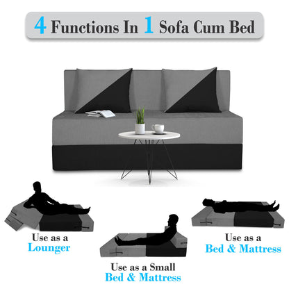 Adorn India Easy Desmond 2 Seater Sofa Cum Bed 4 X 6 (Grey & Black) (1 Year Warranty)