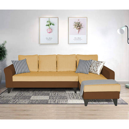 Adorn India Maddox Plain Two Tone L Shape 6 Seater Sofa Set RHS (Brown & Beige) (3 Year Warranty)