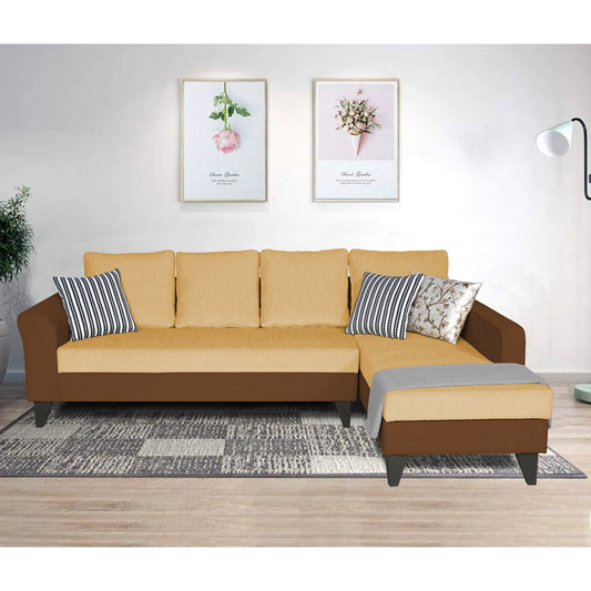 Adorn India Maddox Plain Two Tone L Shape 6 Seater Sofa Set RHS (Brown & Beige) (3 Year Warranty)