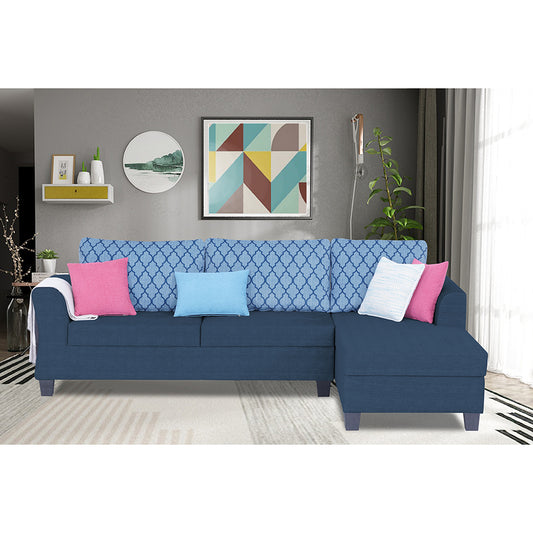 Adorn India Valencia Plus L Shape 6 Seater Sofa Set Blossom (Right Hand Side) (Blue)
