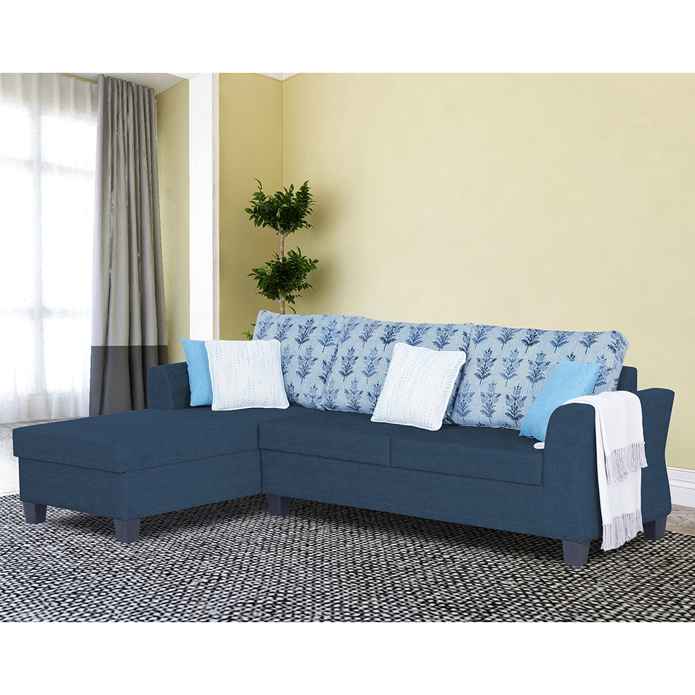 Adorn India Valencia Plus L Shape 6 Seater Sofa Set Leaf (Left Hand Side) (Blue)