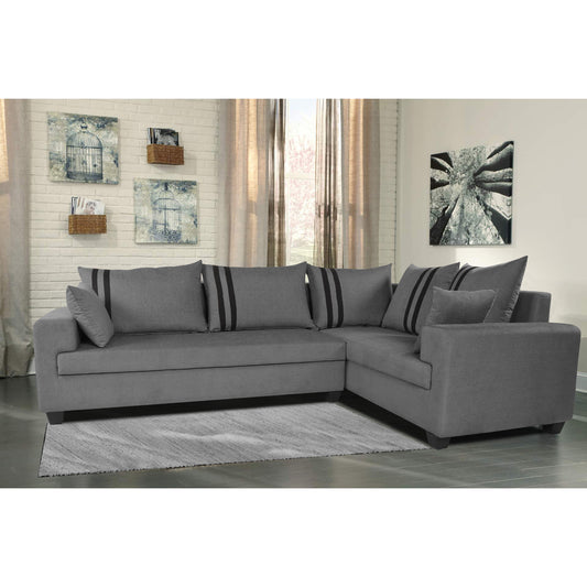 Adorn India Winston L Shape 6 Seater Sofa Set (Right Side) (Grey)