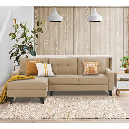 Adorn India Midas L Shape 6 Seater Sofa Set Left Hand Side (Beige) (3 Year Warranty)