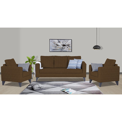 Adorn India Hallton Plain 3+1+1 5 Seater Sofa Set (Brown) (3 Year Warranty)