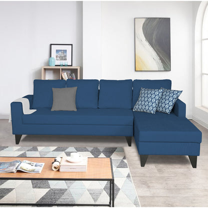 Adorn India Hallton Plain L Shape 6 Seater Sofa Set RHS (Blue) (3 Year Warranty)