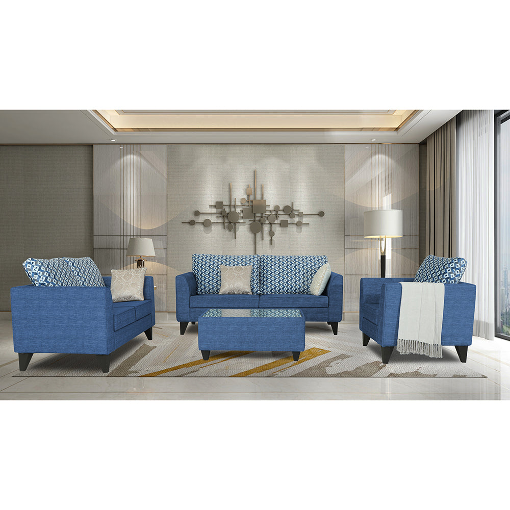 Adorn India Tornado Bricks 3+2+1 6 Seater Sofa Set with Centre Table (Blue)