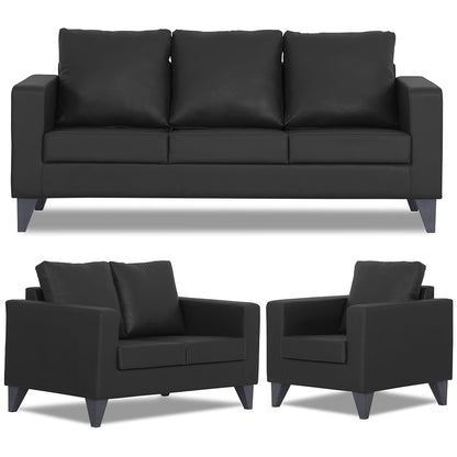 Adorn India Straight line Plus Leatherette 3+2+1 6 Seater Sofa Set (Black) (3 Year Warranty)