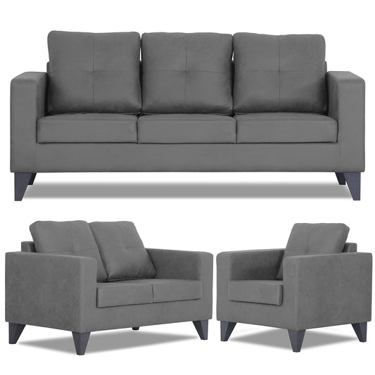 Adorn India Straight line Plus Premium Leatherette Suede 3+2+1 6 Seater Sofa Set (Grey) (3 Year Warranty)
