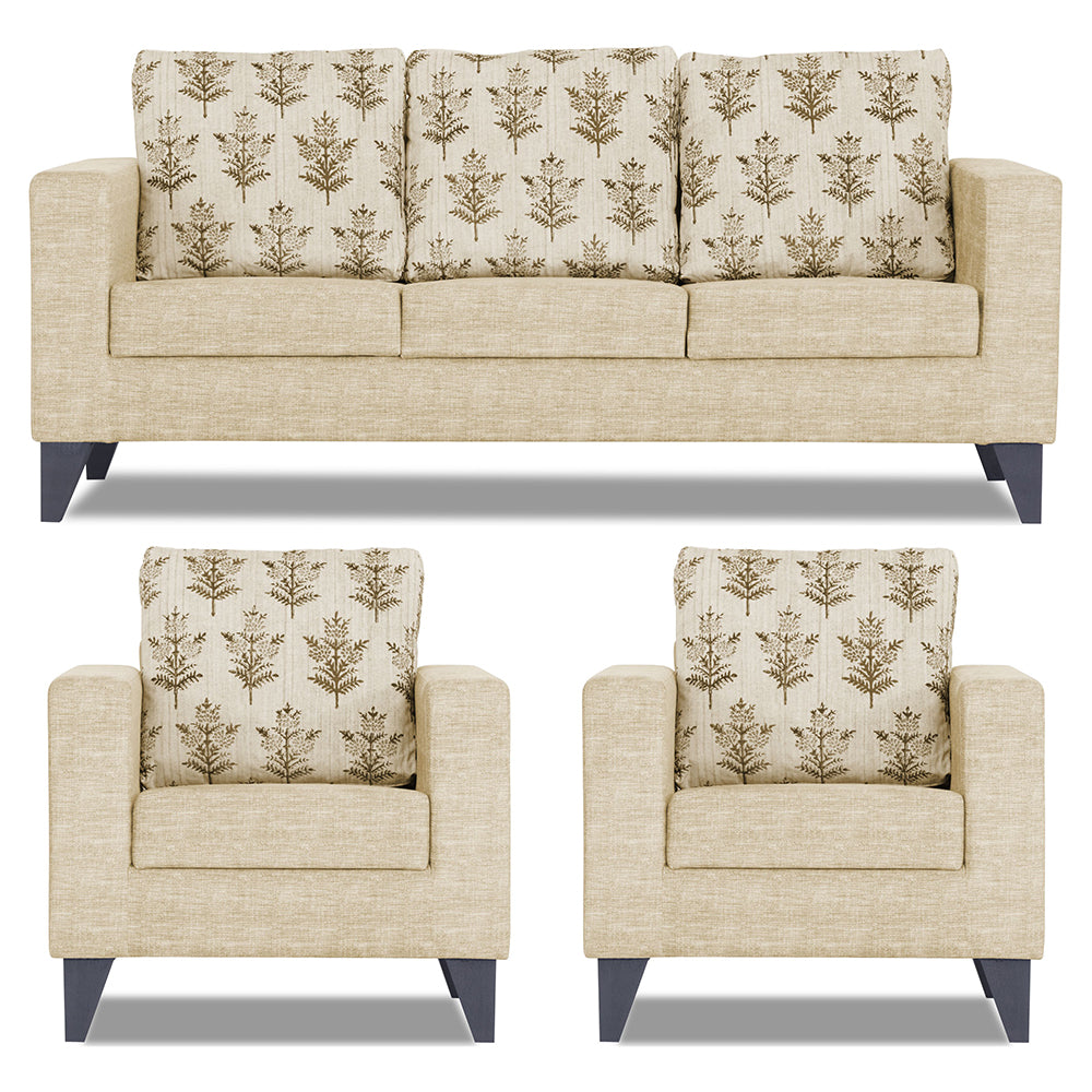 Adorn India Straight line Plus Leaf 3+1+1 5 Seater Sofa Set (Beige) (3 Year Warranty)