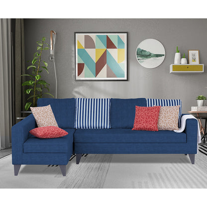 Adorn India Beetle Plus Stripes L Shape 6 Seater Sofa Set (Left Hand Side) (Blue) (3 Year Warranty)