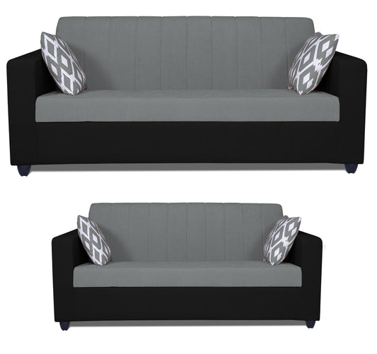 Adorn India Rio Highback 3+2 5 Seater Sofa Set (Grey & Black) (3 Year Warranty)