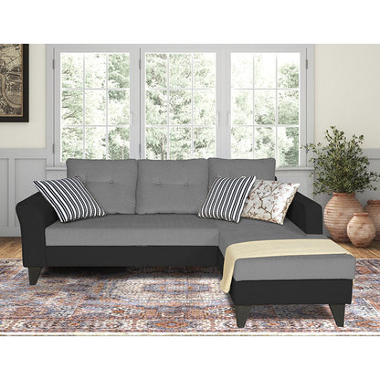 Adorn India Maddox Tufted L Shape 4 Seater Sofa Set RHS (Grey & Black) (3 Year Warranty)