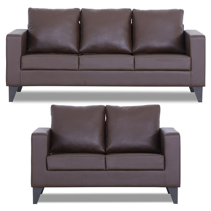 Adorn India Straight line Plus Leatherette 3+2 5 Seater Sofa Set (Brown) (3 Year Warranty)