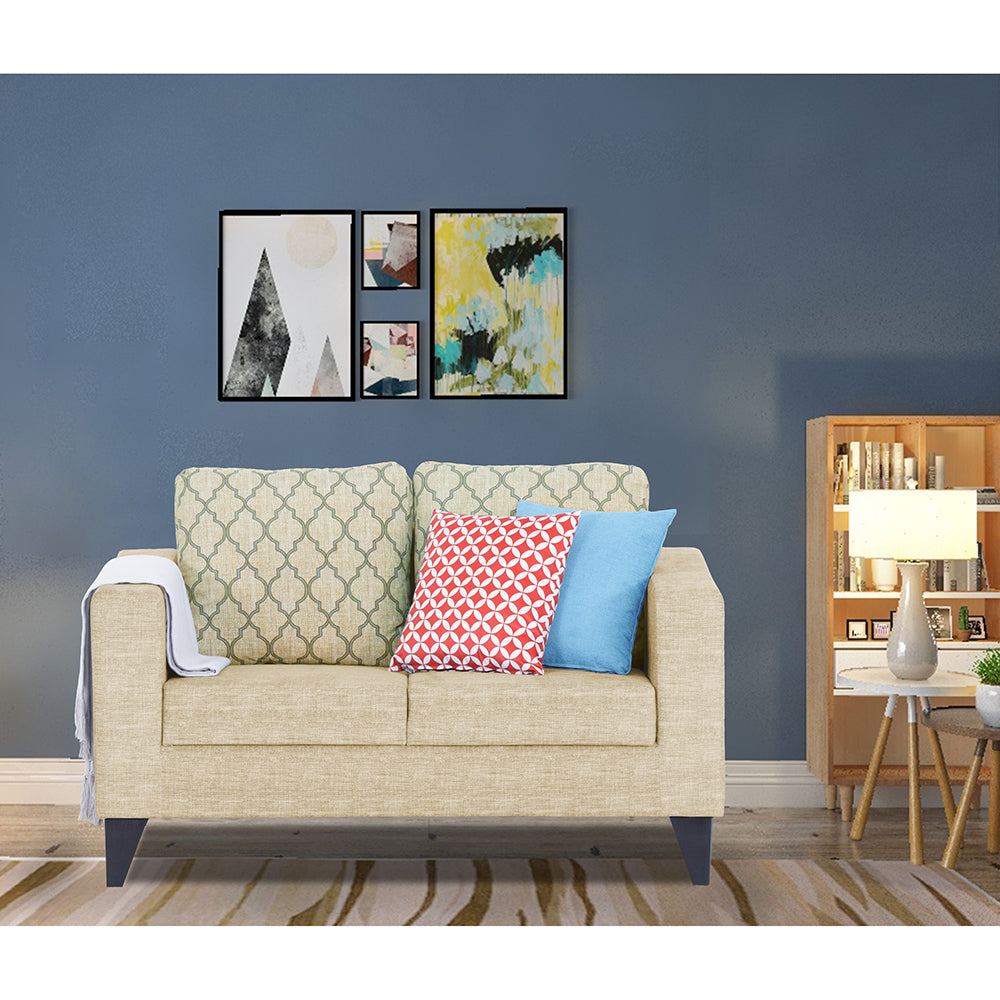 Adorn India Straight line Plus Blossom 2 Seater Sofa (Beige) (3 Year Warranty)
