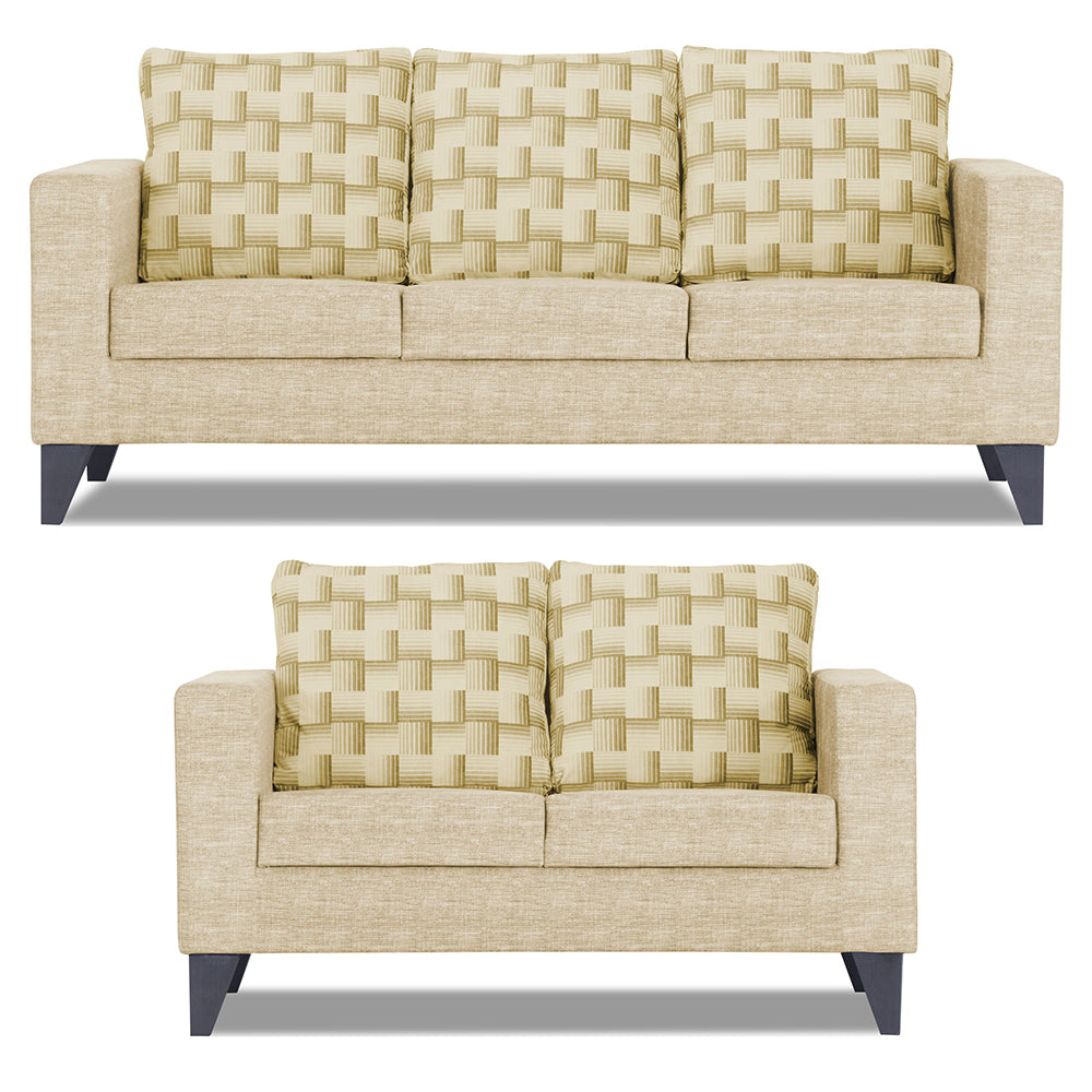 Adorn India Straight line Plus Bricks 3+2 5 Seater Sofa Set (Beige) (3 Year Warranty)