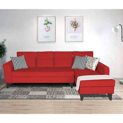 Adorn India Maddox Tufted L Shape 6 Seater Sofa Set RHS (Red) (3 Year Warranty)