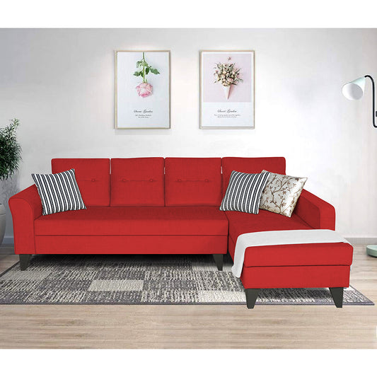 Adorn India Maddox Tufted L Shape 6 Seater Sofa Set RHS (Red) (3 Year Warranty)