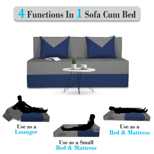 Adorn India Easy Boom 2 Seater Sofa Cum Bed 4 x 6 (Blue & Grey, Foam) (1 Year Warranty)