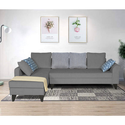 Adorn India Maddox Stripes L Shape 6 Seater Sofa Set LHS (Grey) (3 Year Warranty)