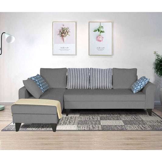 Adorn India Maddox Stripes L Shape 6 Seater Sofa Set LHS (Grey) (3 Year Warranty)
