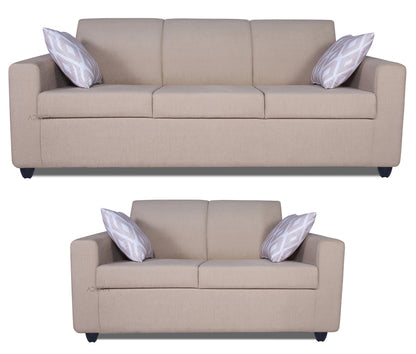 Adorn India Monteno 5 Seater 3+2 Wood Sofa Set (Beige) (3 Year Warranty)