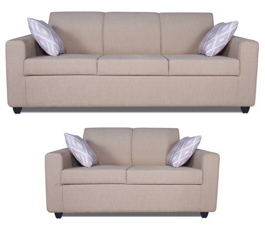 Adorn India Monteno 5 Seater 3+2 Wood Sofa Set (Beige) (3 Year Warranty)