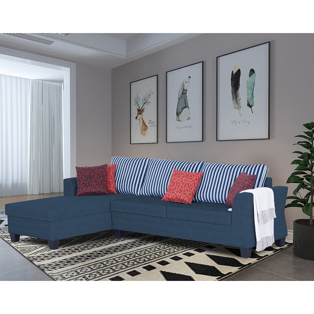 Adorn India Valencia Plus L Shape 6 Seater Sofa Set Stripes (Left Hand Side) (Blue)