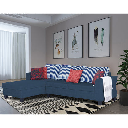 Adorn India Valencia Plus L Shape 6 Seater Sofa Set Stripes (Left Hand Side) (Blue)