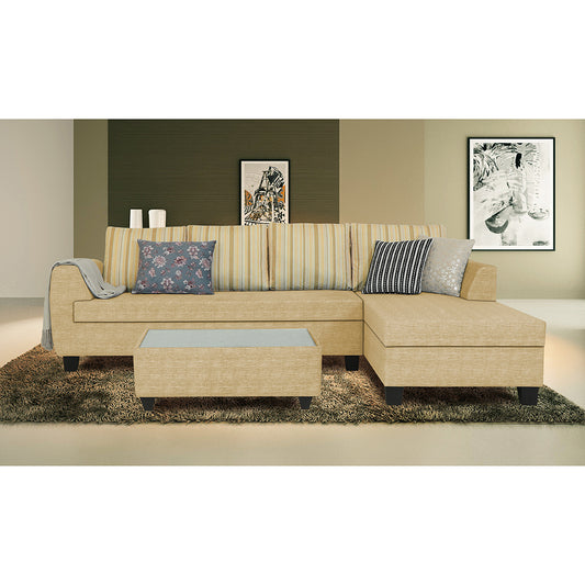 Adorn India Raiden Stripes L Shape 6 Seater Sofa Set with Center Table (Right Hand Side) (Beige) (3 Year Warranty)