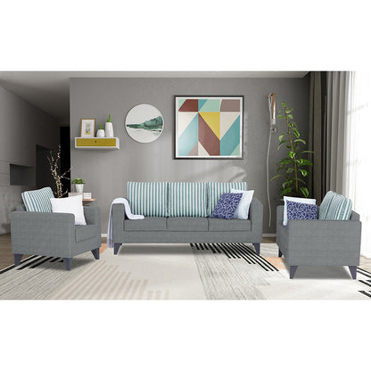 Adorn India Straight Line Plus Stripes 3+2+1 6 Seater Sofa Set (Grey) (3 Year Warranty)