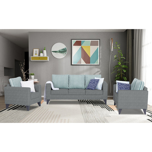 Adorn India Straight Line Plus Stripes 3+2+1 6 Seater Sofa Set (Grey) (3 Year Warranty)