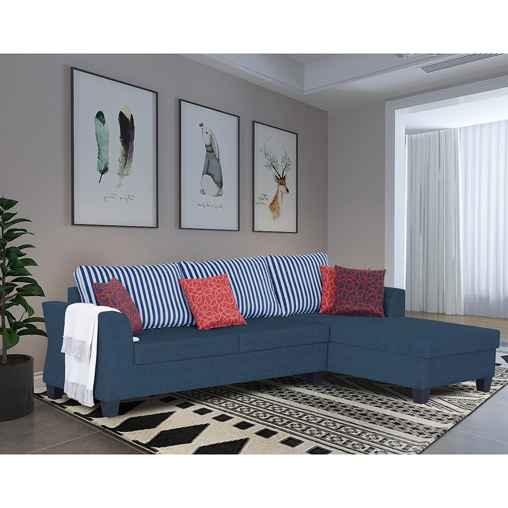 Adorn India Alexia Plus L Shape 5 Seater Sofa Set Stripes (Right Hand Side) (Blue)
