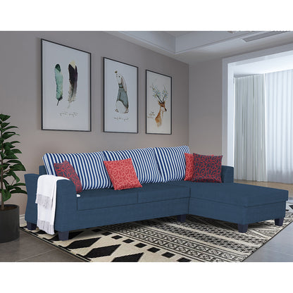 Adorn India Alexia Plus L Shape 5 Seater Sofa Set Stripes (Right Hand Side) (Blue)